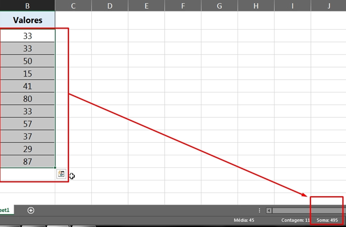 Somar no Excel pela Barra de Status